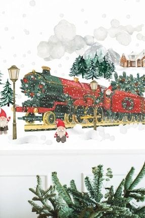 Yılbaşı Temalı Noel Treni Dekoratif Cam Duvar Mobilya Sticker TA-CS402