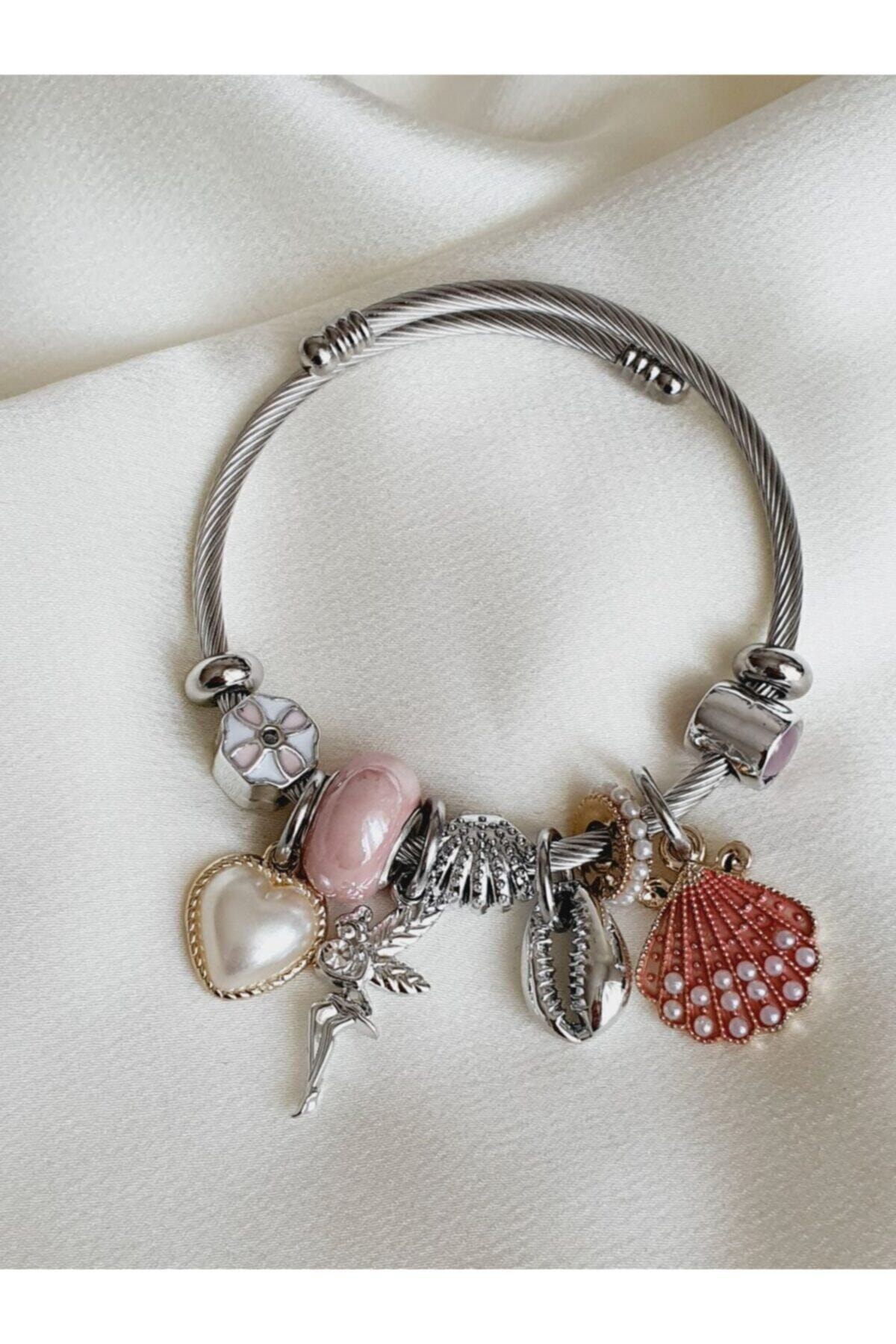 Steel Shell Charm Bracelet