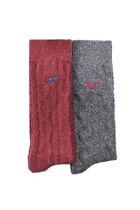 2'li Kalın Kışlık Yün Ve Pamuk Karışımlı Nakış Detaylı Erkek Çorap Seti 12400002101