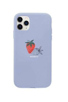 Iphone 11 Pro Uyumlu Strawberry Tasarımlı Lila Telefon Kılıfı BCIPH11PSTRWBERY