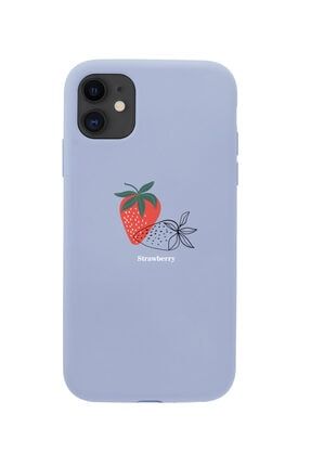 Iphone 11 Strawberry Tasarımlı Lila Telefon Kılıfı BCIPH11STRWBERY