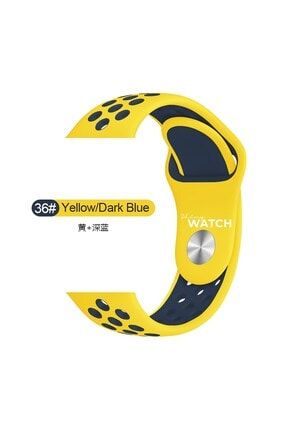 Watch Uyumlu Delikli Silikon Kordon 42/44mm Yellow Dark Blue SHNYTCH0021