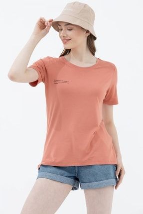 Kadın Basic Yazı Baskılı Tshirt - Somon 21Y2231-75582.0001-R1403