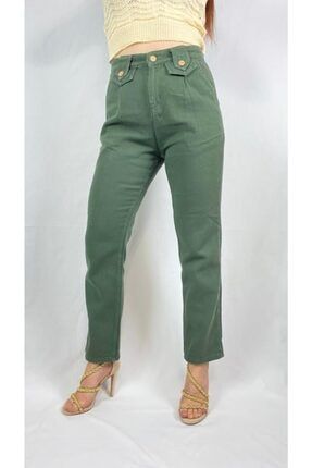 Kadın Yeşil Keten Pantolon D2036