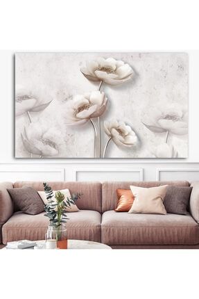 Extra Dev Boyut Tasarım Beyaz Çiçekler Kanvas Tablo (100cm X 150cm) EPA2289