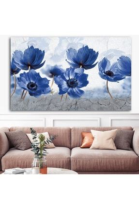 Extra Dev Boyut Dekoratif Tasarım Mavi Çiçekler Kanvas Tablo (100cm X 150cm) EPA2759