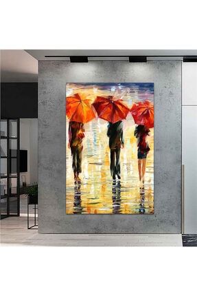 Extra Dev Boyut Dekoratif Yağmurda Şemsiyeli Yürüyüş Kanvas Tablo (100cm X 150cm) EPA2744