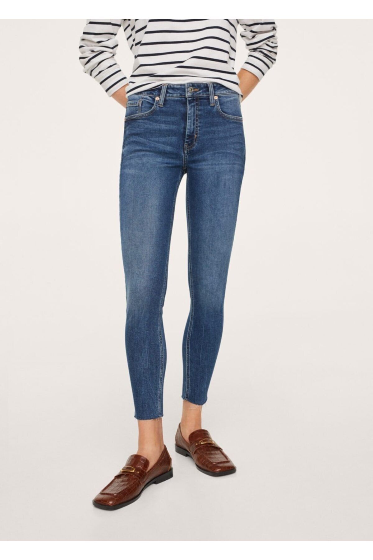 Kadın Koyu Mavi Kısa Paçalı Skinny Isa Jean Pantolon