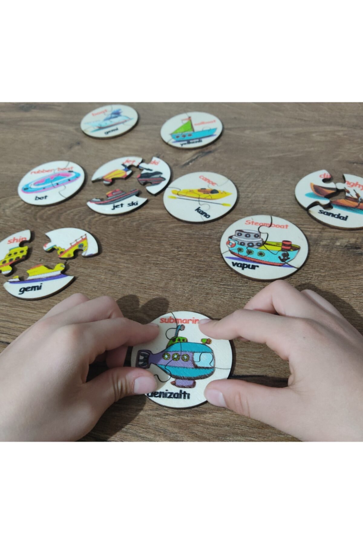 پازل چوبی رنگارنگ وسایل نقلیه آبی ترکیهای ۹ عددی ۲۷ تکه