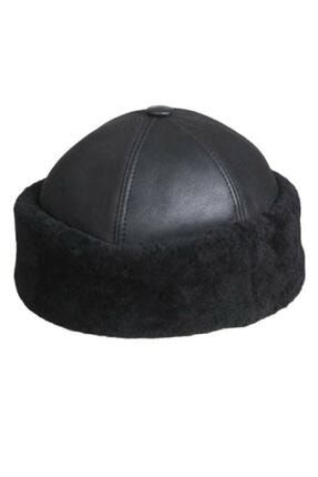 Hakiki Deri Kürklü Kalpak Bere Şapka Kışlık Unisex Siyah Siyah Kalpak fgbh1968