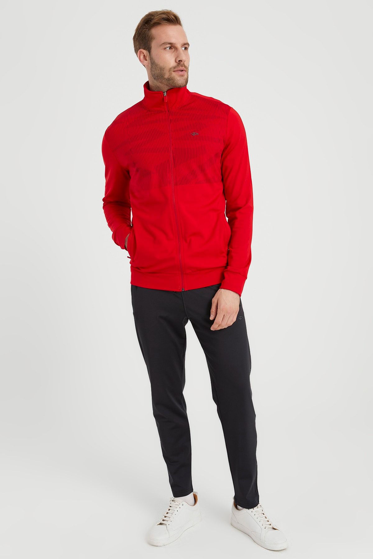 DYNAMO-Men's Red Diving Fabric Tracksuit Set with Print Detail on the Front 5