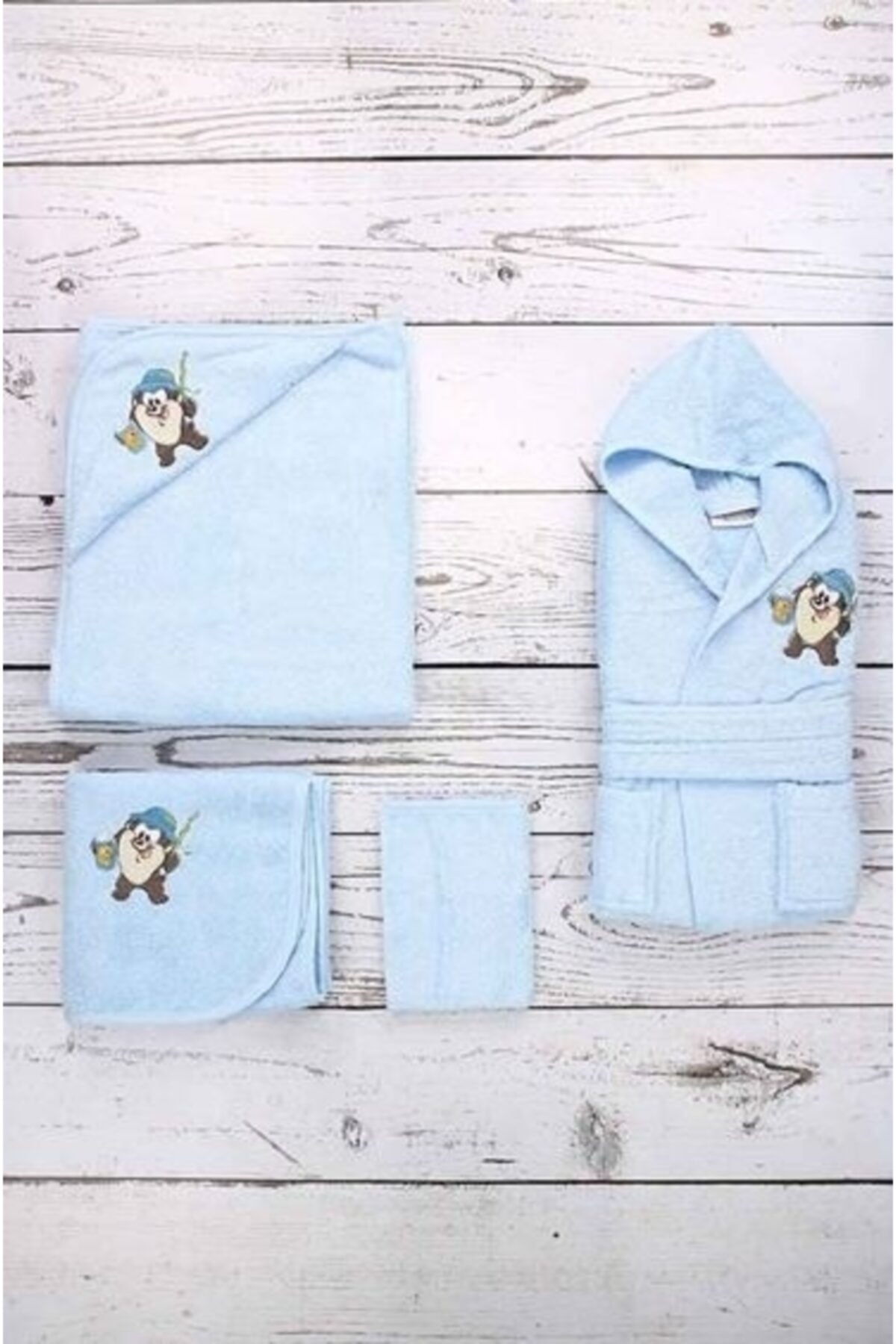  ست حوله حمام نوزادی بامبو گلدوزی شده آبی تاسمانی