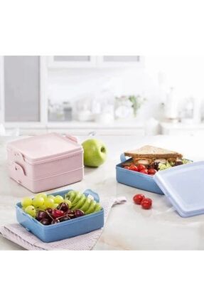 Iki Katlı Beslenme Kutusu Lunch Box Yiyecek Saklama Kabı Mavi ikikatlıbeslenme