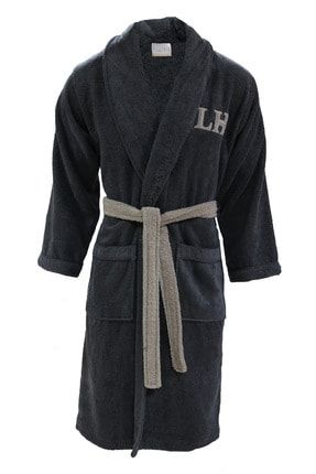 %100 Pamuk Unisex Biyeli Antrasit Bornoz, Kimono LH0327
