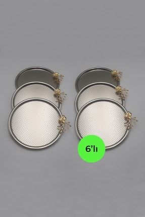 6'lı Japon Güllü Gümüş Dekoratif Yuvarlak Tepsi, Çay, Kahve, Tatlı, Pasta Servisi Sunum Tepsisi 22cm JGMT212-6X