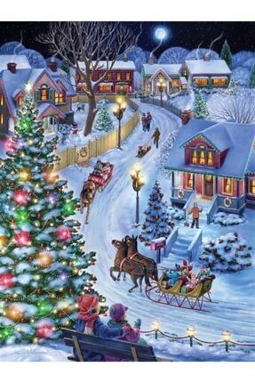 Merry Christmas Kar Manzaralı Mozaik Tablo 43x58cm M20171989