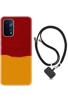 Oppo A74 Kılıf Silikon Ipli Boyun Askılı Desenlim Sarı Kırmızı Boya 1708 a74iplixxxfozel8