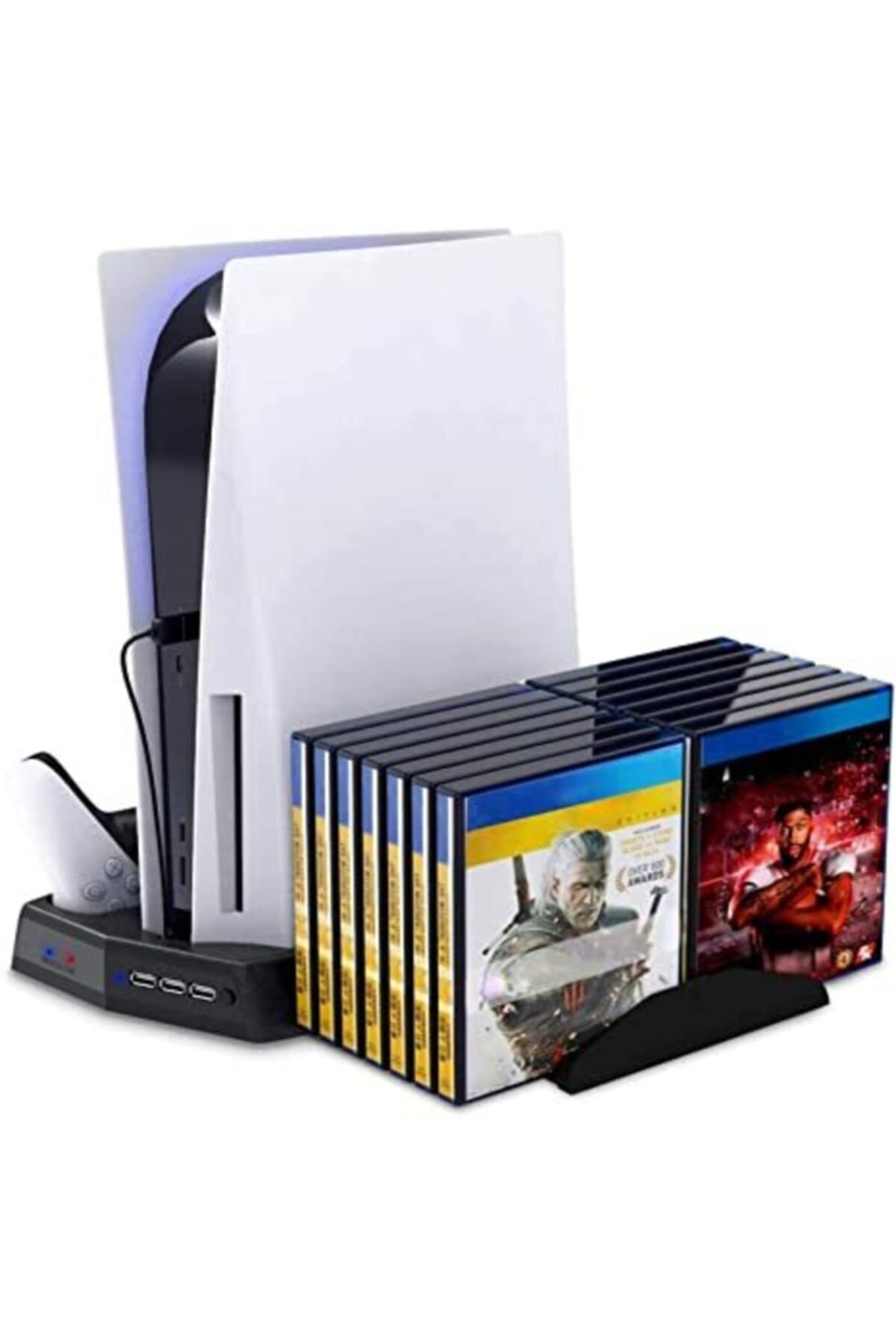 Ps5 Dikey Tutucu Fanlı -2xjoystick Şarjlı Oyun Cd Bölmeli Stand 5