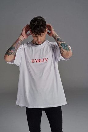 Darlin' Baskı Detaylı Beyaz Super Oversize Erkek T-shirt TRUGGS103