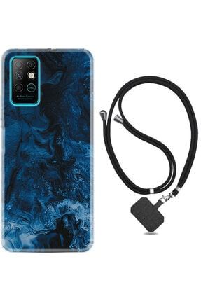Note 8 Kılıf Silikon Ipli Boyun Askılı Desenli Blue Zigzag 1687 note8iplixxxfozel6