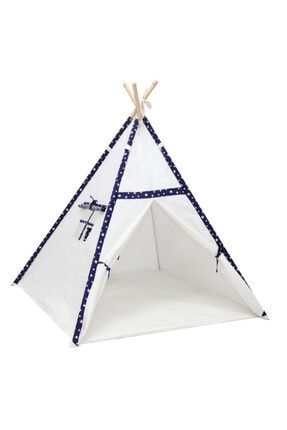 Devrilmez & Toplanmaz Ahşap Kızıldereli Oyun Ve Uyku Çadırı mavi beyaz