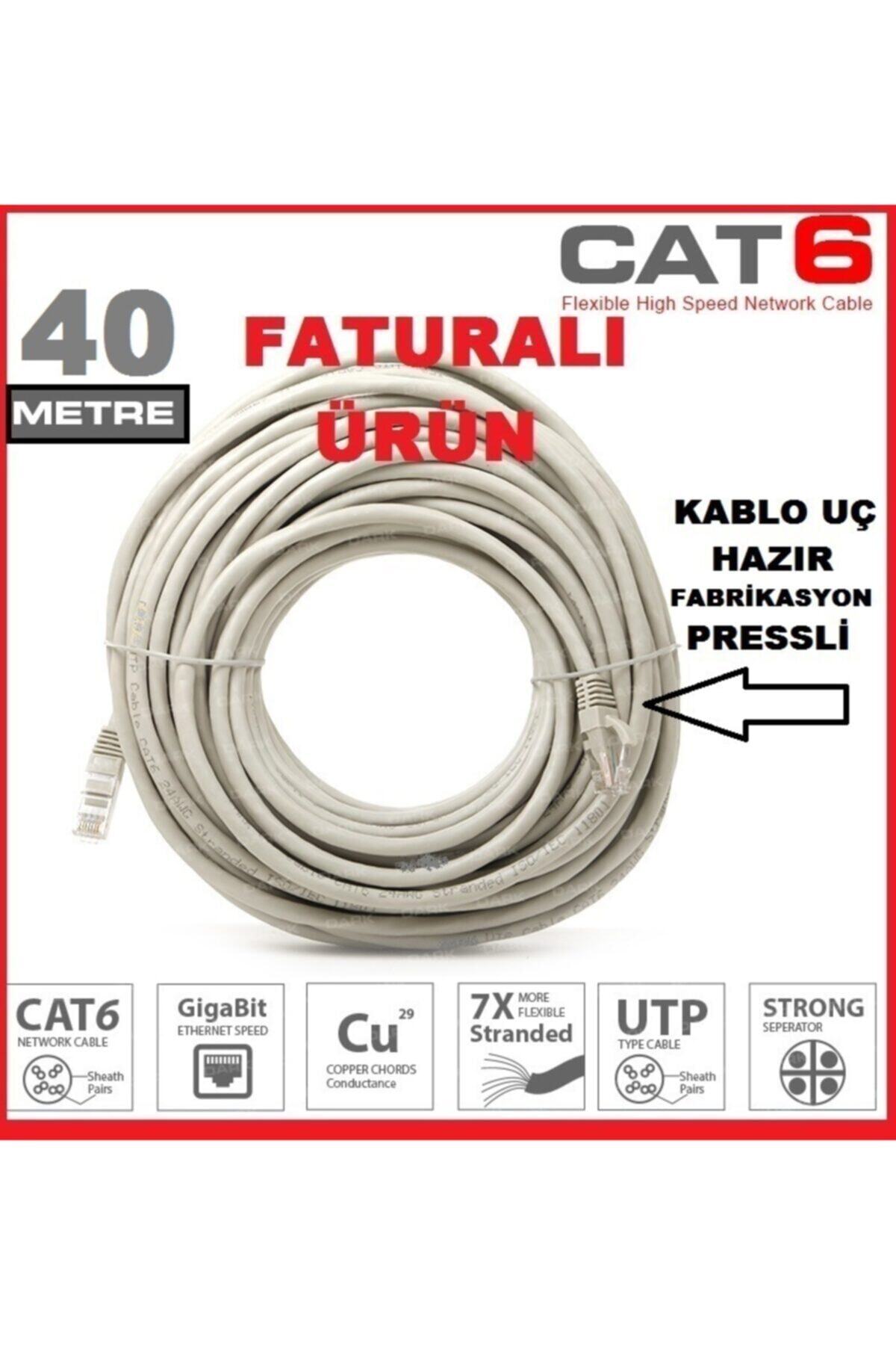 Kaliteli Kalın Bakır 40mt 40 Metre Cat6 Cat 6 Vodafone Net Fiber Adsl Vdsl Internet Kablosu Rj45