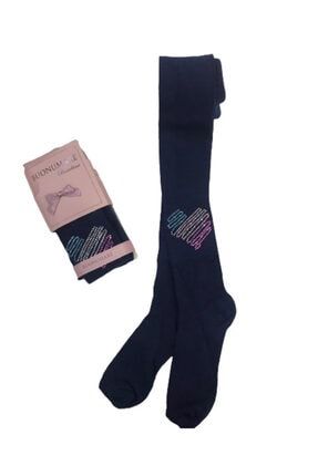 Kız Çocuk Kalp Desen Kristal Taş Baskılı Lacivert Renk Pamuklu Külotlu Çorap 1 Adet m0c0302-2032