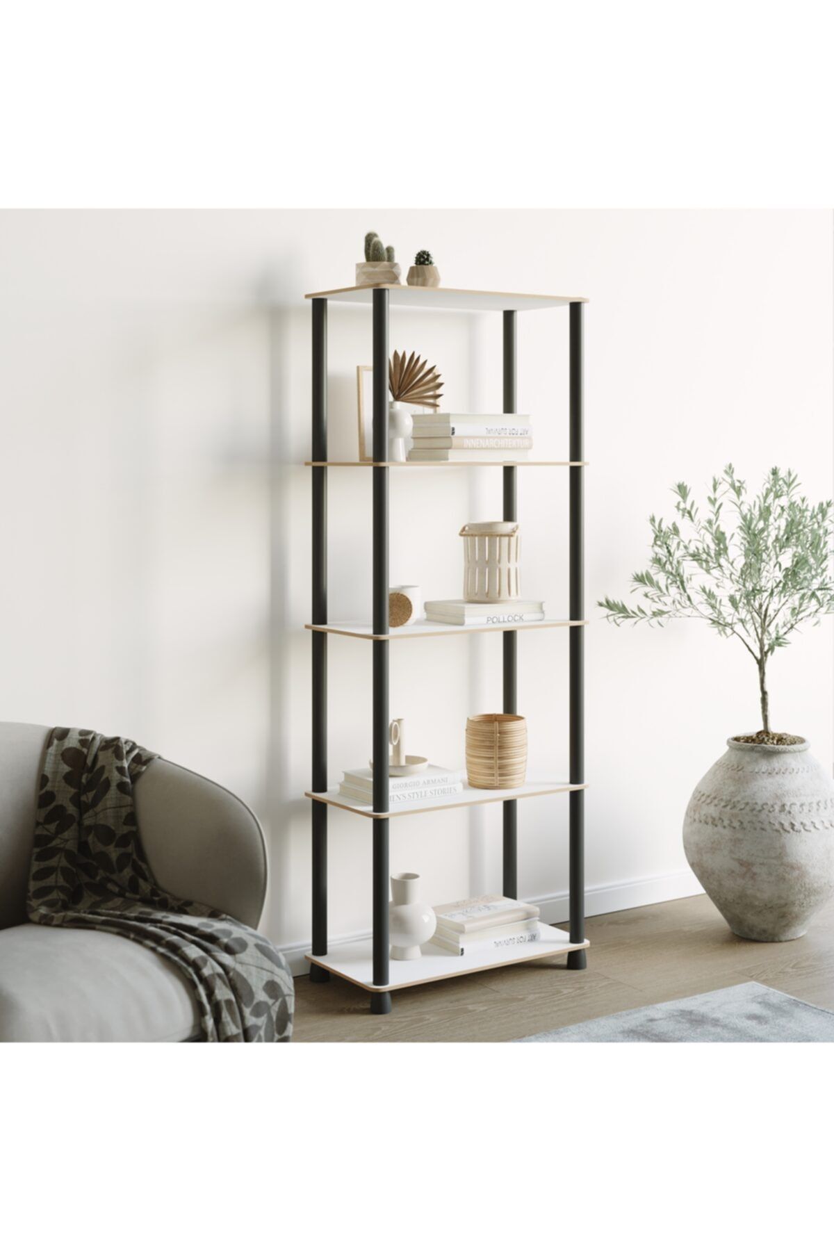 ATA HOME Çok Amaçlı 4 Raflı Ahşap Modern Dekoratif Kitap Dosya Ev Ofis Rafı