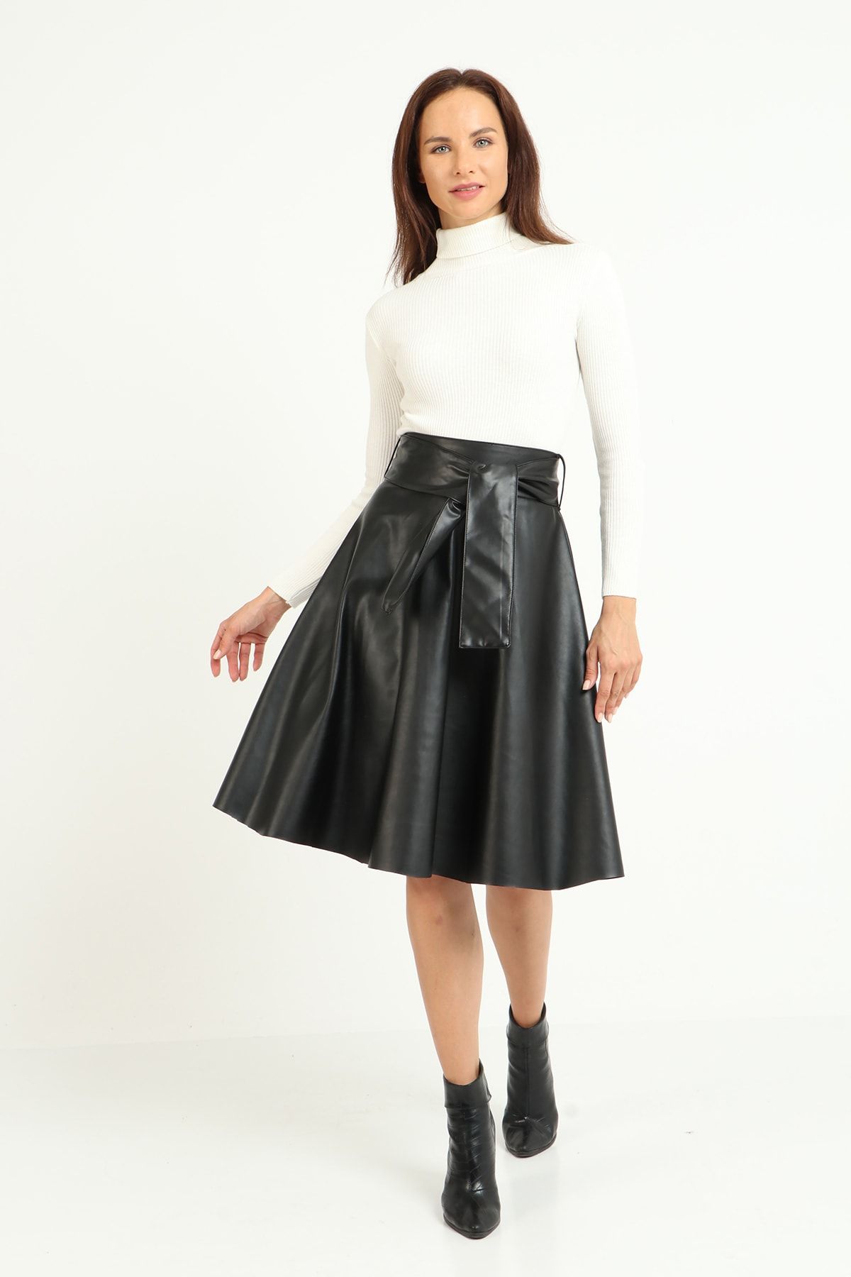 High waisted leather outlet flare skirt
