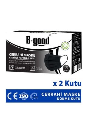 2 Kutu 3 Katlı Lastikli Siyah Cerrahi Maske Telli ( 100 Adet ) 2-BCM02S