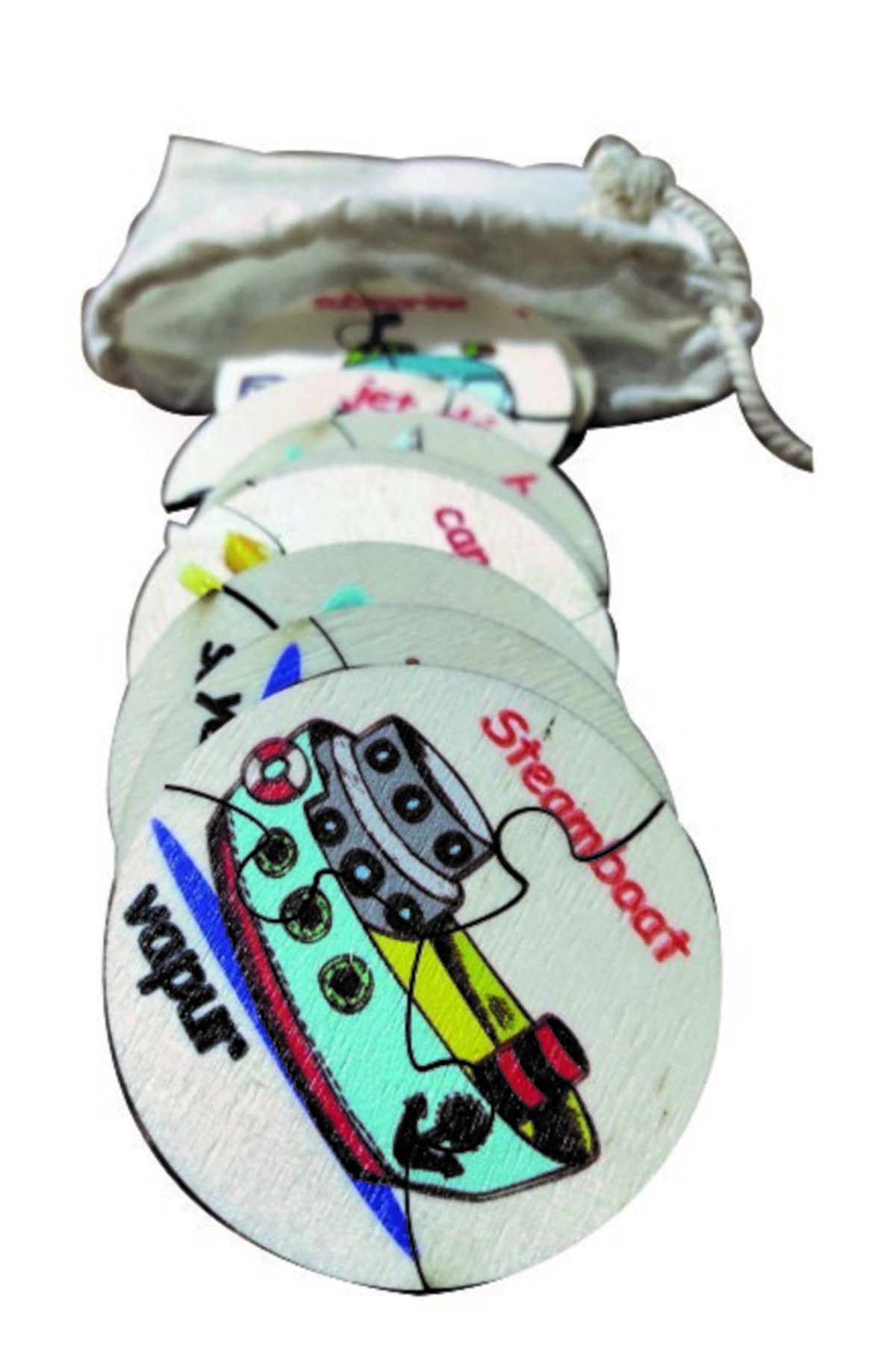 پازل چوبی رنگارنگ وسایل نقلیه آبی ترکیهای ۹ عددی ۲۷ تکه