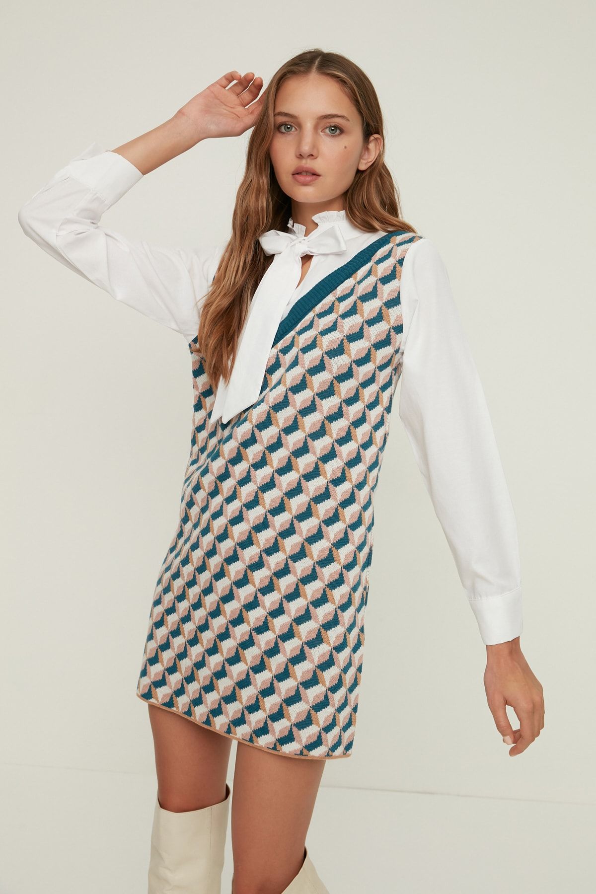 Trendyol Collection Navy Blue Mini Knitwear Self Patterned Dress