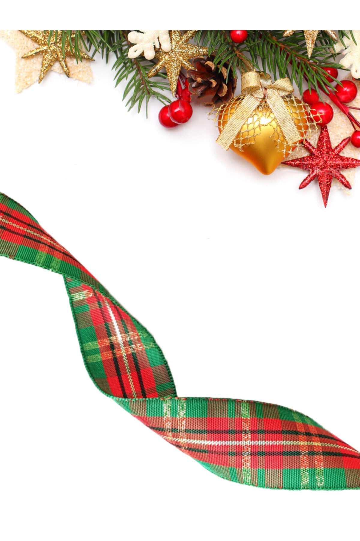 E Elmas Ekose Yılbaşı Kurdelesi 2.5cm 5 Metre Yeşil