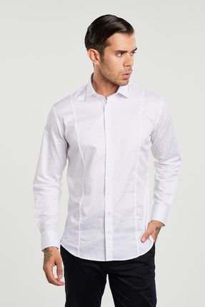 %100 Pamuk Kolay Ütülenebilir Slim Fit Klasik Beyaz Erkek Gömlek Adrıan 018001