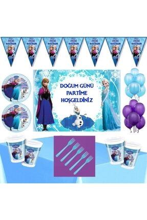 Frozen Elsa 8 Kişilik 70x100 cm Afişli Doğum Günü Parti Seti PRA-5100567-8516