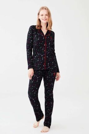 Kadın Lacivert Boydan Patlı Pijama Takım 16662