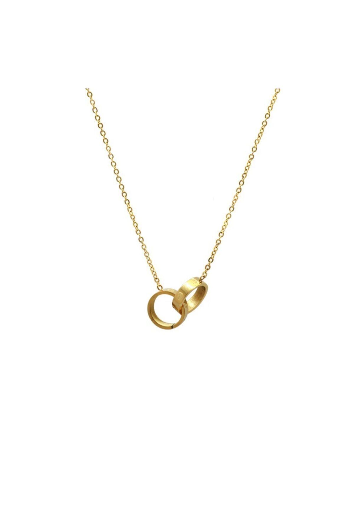EbruHome-Double Wedding Ring Design Gold Color Steel Women's Necklace 2