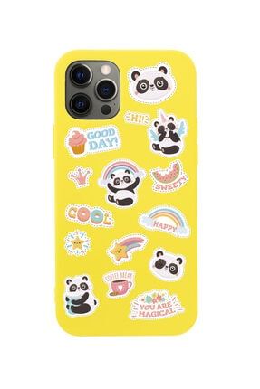 Iphone 12 Pro Max Sticker Panda Tasarımlı Sarı Telefon Kılıfı BCIPH12PMAXSTCKRPND