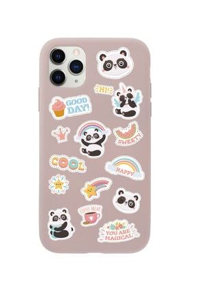 Iphone 11 Pro Max Sticker Panda Tasarımlı Pembe Telefon Kılıfı BCIPH11PMAXSTCKRPND