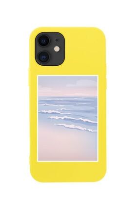 Iphone 12 Sea ??and Wave Tasarımlı Sarı Telefon Kılıfı BCIPH12SEAWAW