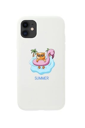 Iphone 11 Summer Cat Tasarımlı Beyaz Telefon Kılıfı BCIPH11SUMMRCAT