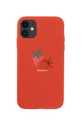 Iphone 11 Uyumlu Strawberry Tasarımlı Kırmızı Telefon Kılıfı BCIPH11STRWBERY