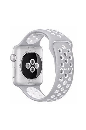 Apple Watch Uyumlu Delikli Silikon Kordon 42/44mm Silver White SHNYTCH0021