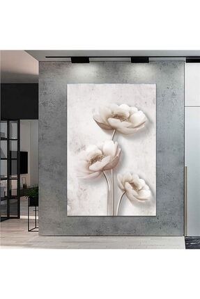 Extra Dev Boyut Tasarım Beyaz Çiçek Kanvas Tablo (100cm X 150cm) EPA2288
