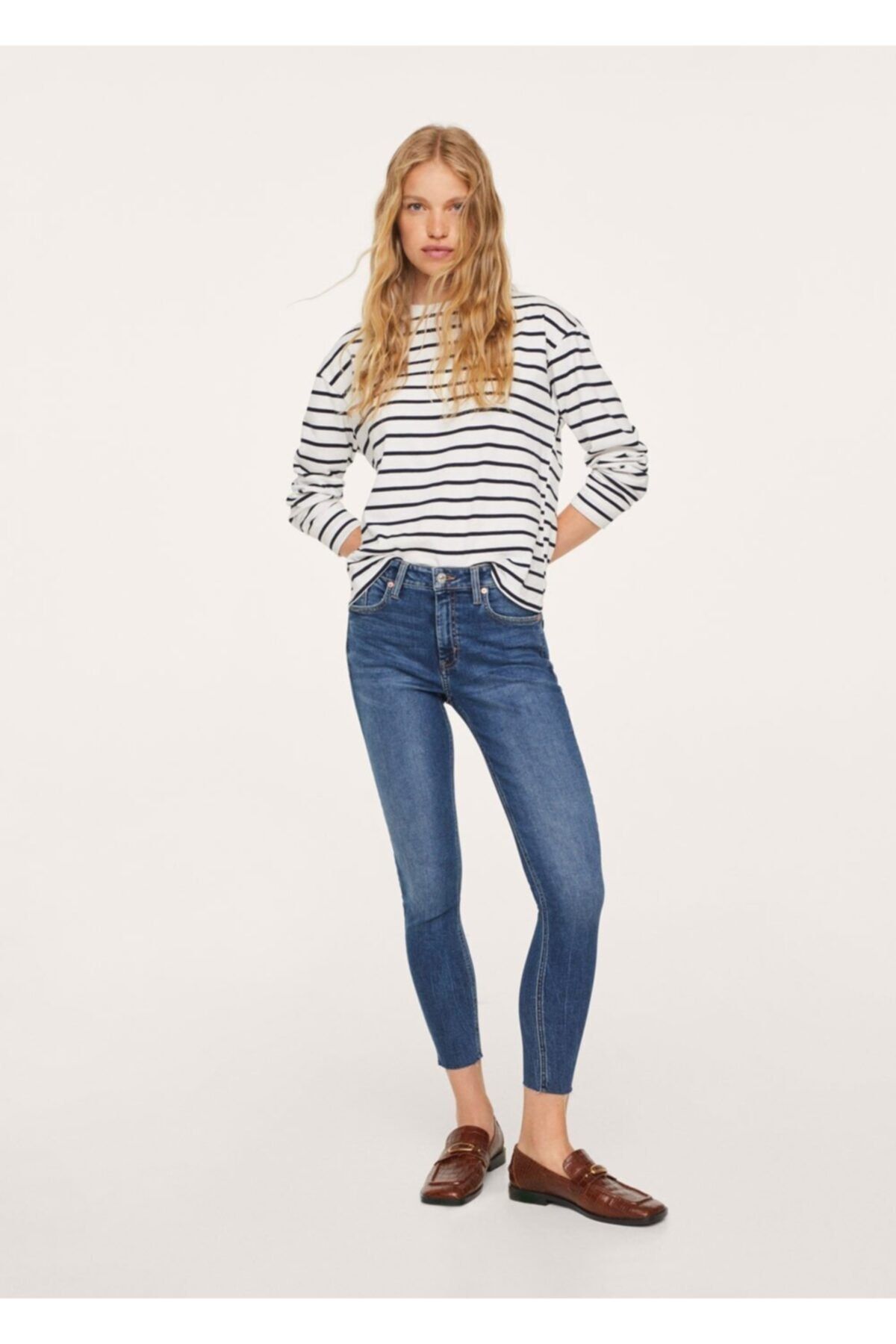 Kadın Koyu Mavi Kısa Paçalı Skinny Isa Jean Pantolon