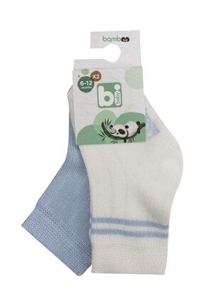 Kız Erkek Bebek Bambu Derby Desenli 2li Bebek Çorabı Mavi STL000068386