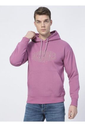 12194082_jorworld Sweat Hood Sn Kapüşonlu Relaxed Baskılı Pembe Erkek Sweatshirt 5002741050