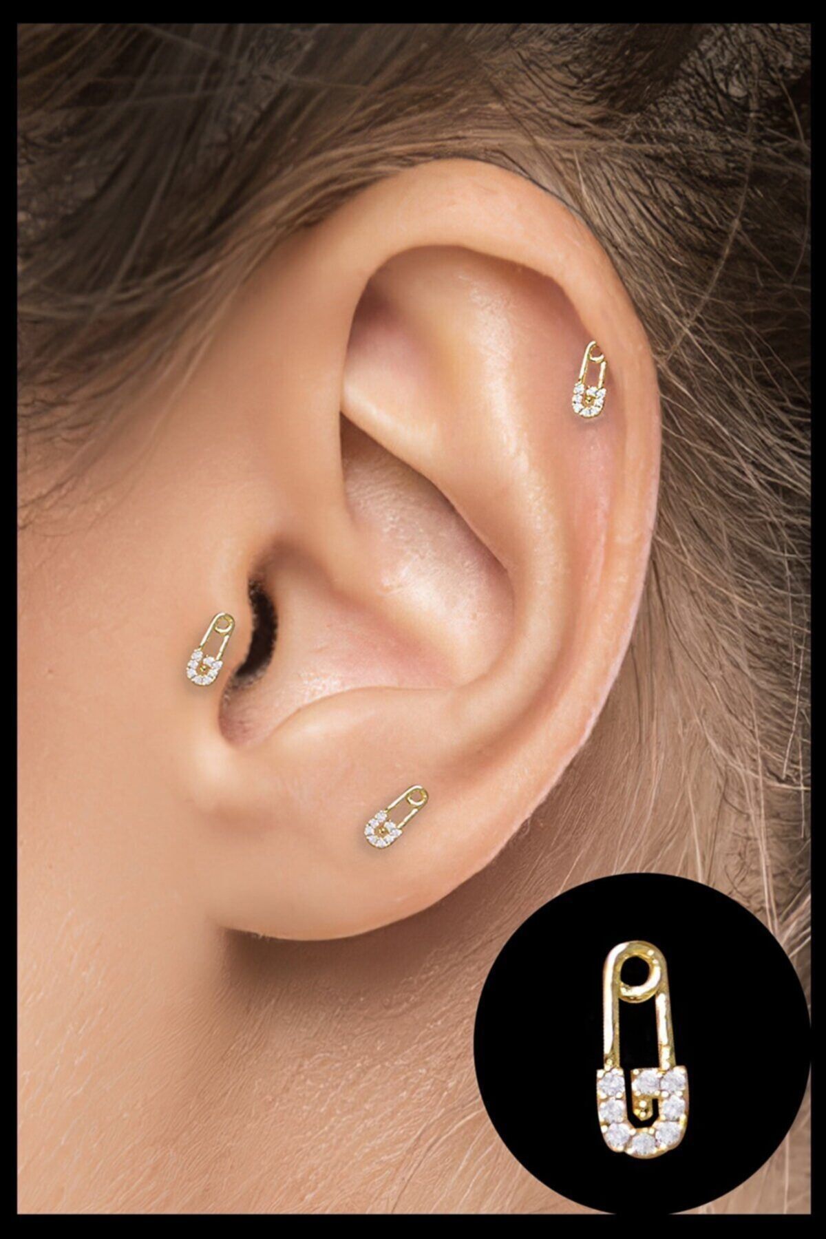 OSLO TAKI Surgical Steel Cartilage Helix Tragus Piercing Gold Safety Pin Figure 1 Piece