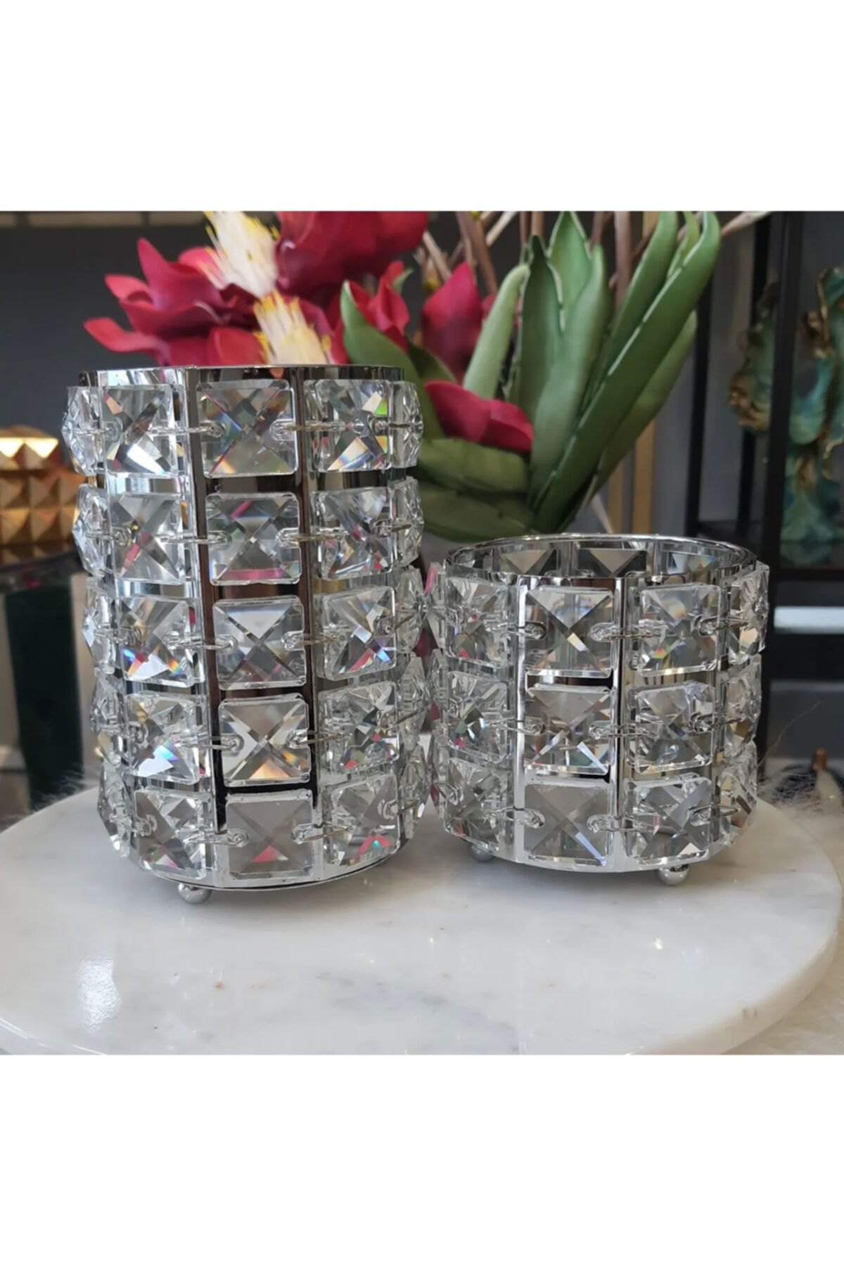 Glass and silver candle holders store