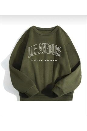Kadın Yeşil Los Angeles Baskılı Oversize Sweatshirt LosAngeles-Yeşil-Sweat